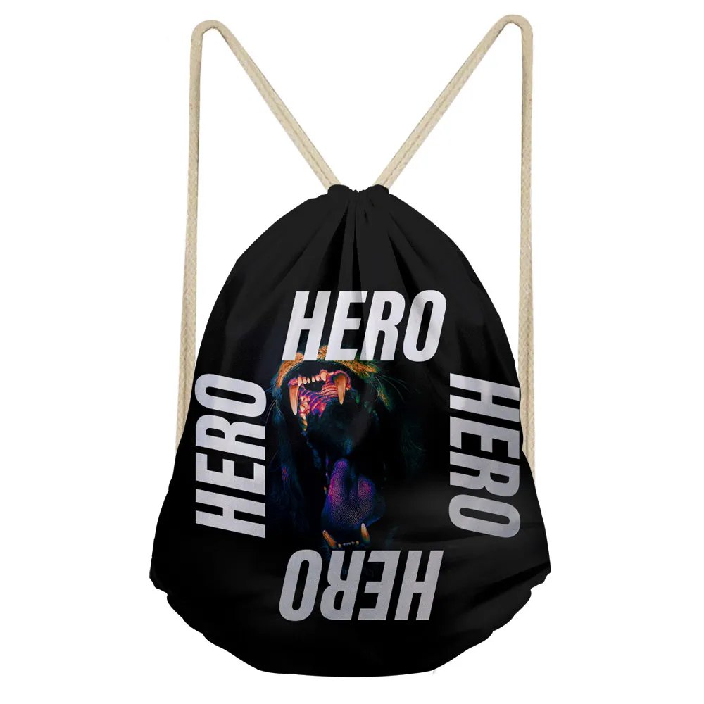 Noisydesigns Simple Style Women Drawstring Bag Cartoon Animal Sack Pack for Girls Outside Travel Bagpack Daily