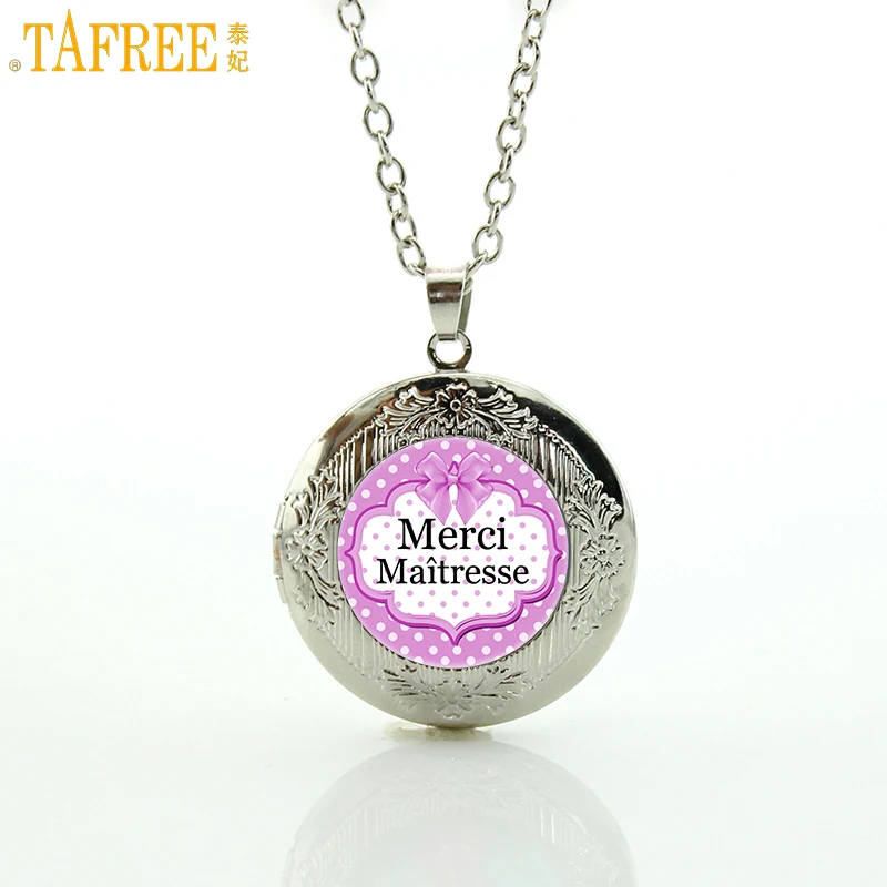 

TAFREE 2017 trendy holiday gifts merci maitresse charms men women locket necklace handmade glass cabochon pendant jewelry CT301