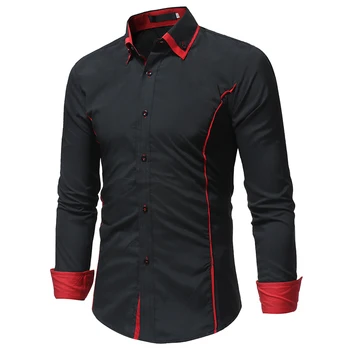 

2019 Fashion Brand Camisa Masculina Long Sleeve Shirt Men Korean Slim Double Collar Design Casual Dress Shirt Plus Size Black