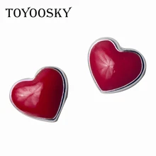Милые маленькие серьги-гвоздики 6 мм* 5 мм в форме сердца Красного персика для женщин и девочек, детские 925 пробы серебряные серьги