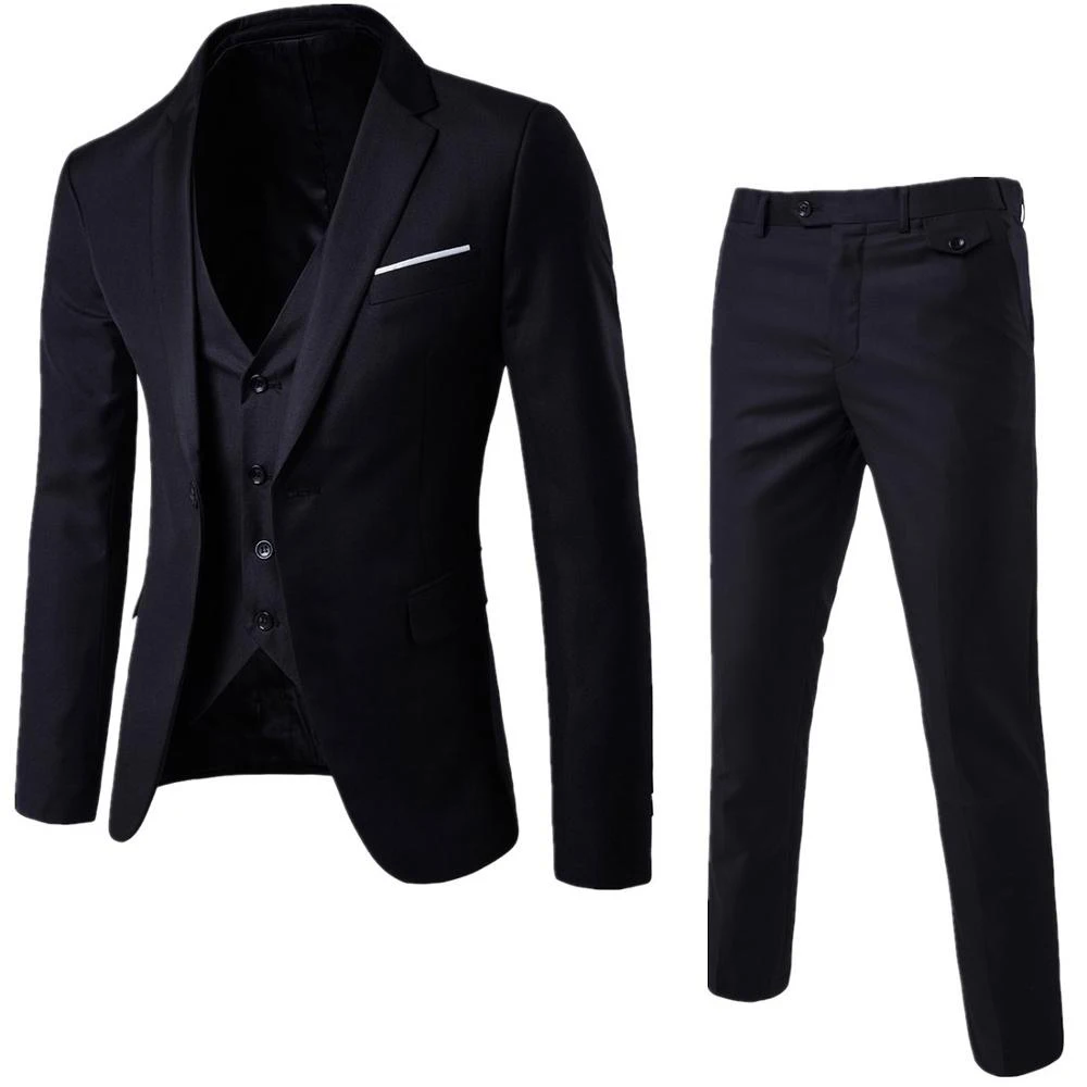 

Men's 3-Pieces High-Quality Suit Elegant Solid One Button Slim Fit Single Breasted Party Blazer Vest Pants Set 2019