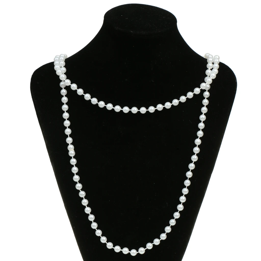 2x Long White Pearls Necklace Flapper Girls Fancy Dress Costume Accessories