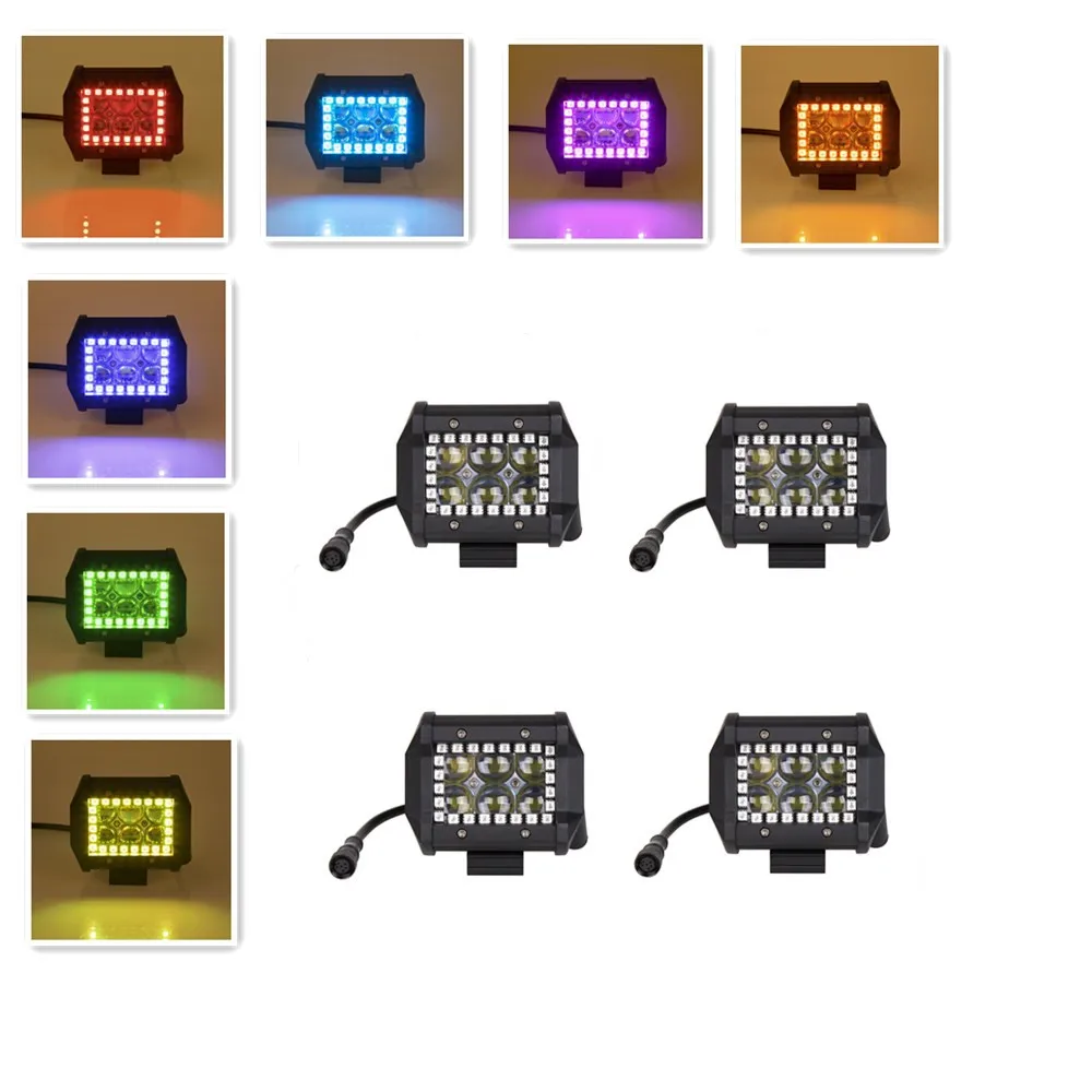4pcs 18W 3" LED Work Light Cubes Pods with RGB halo ring Spot Beam