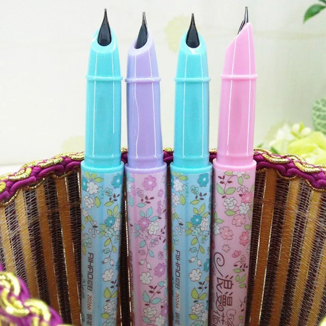 

3pcs/lot Cute Lovely Flowers Fountain Pen Calligraphy Pen Used Ink Sac Ink Pen 0.38mm for Stationery Gift Office School Supplies