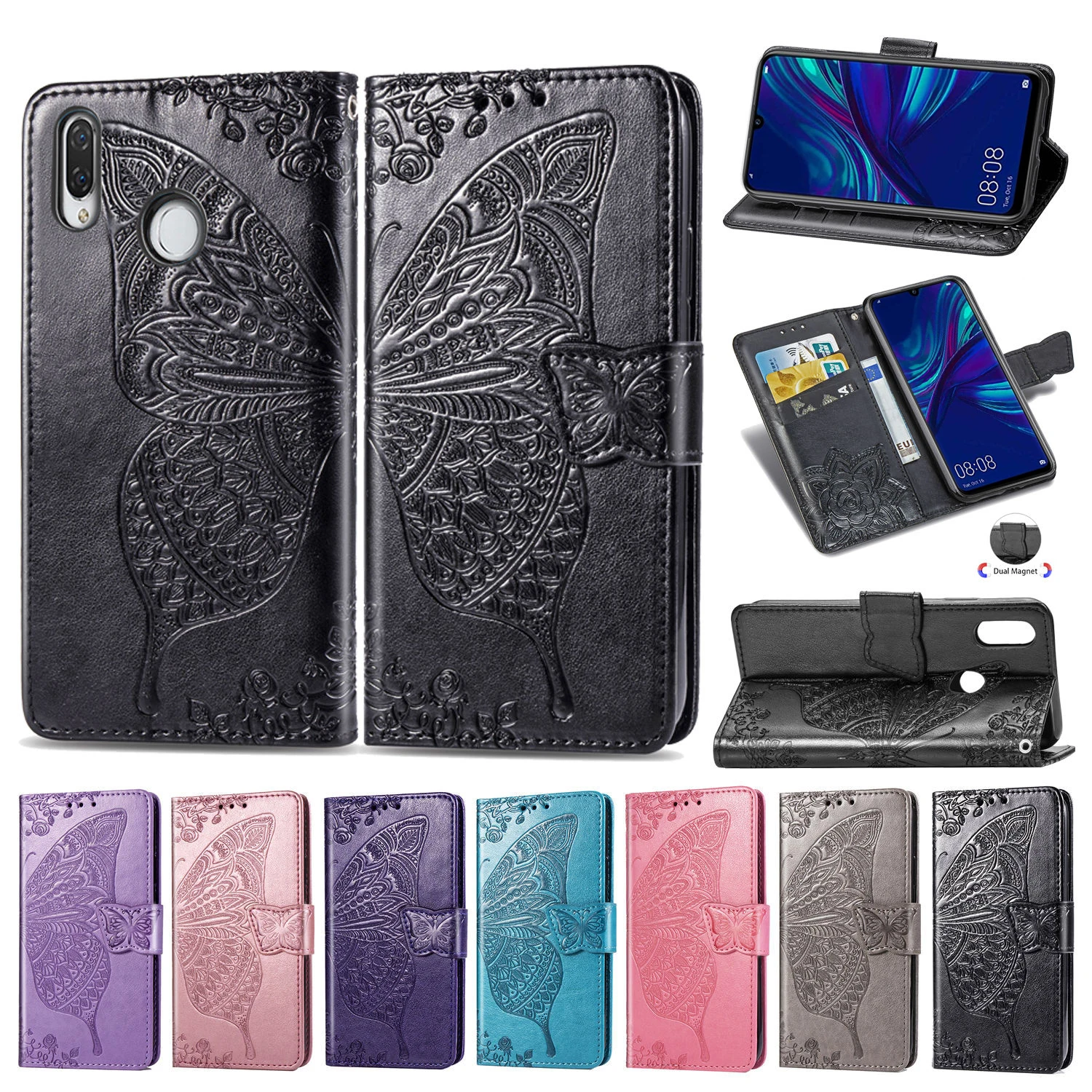 

Luxury Butterfly Flower Leather Wallet Phone Case For Huawei Y7 2019 Cases Flip Cover For Huawei Y7 2019 Y72019 covers Fundas