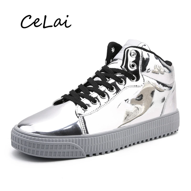 

CeLai Brand Men Glossy PU Board Shoes Trend Fashion Hip hop Male Sneakers Lace Up Casual Shoe Big Size 47 Tenis Masculino A-010