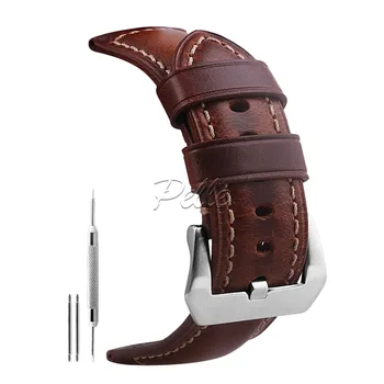 

Pelle 24mm Genuine Leather Watch Band Brown Oil-tanned Natural Crack Leather Wrist Straps With Silver Buckle