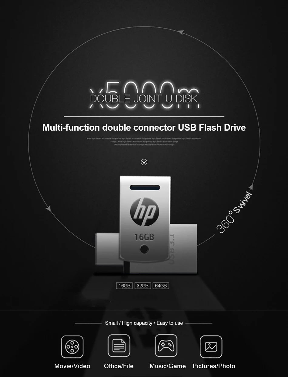 hp X5000M металлический OTG type-C USB 3,1 USB флеш-накопитель для смартфонов/планшетов/ПК 16 ГБ 32 ГБ 64 Гб Флешка высокая скорость St