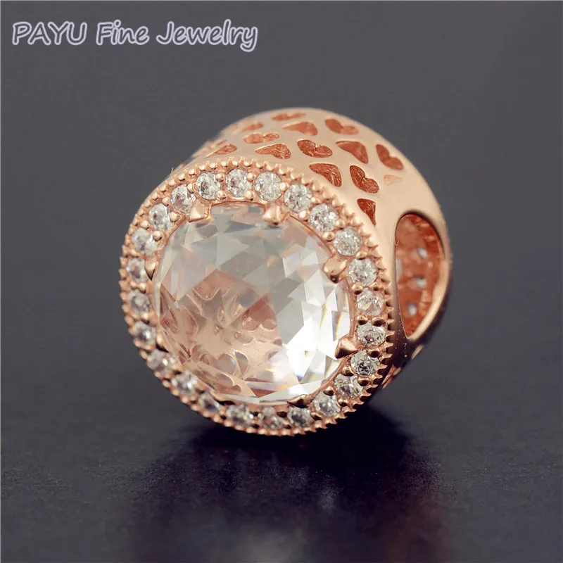 

Payu Genuine 14k Rose Gold Radiant Hearts Charm Fit Sterling Silver Bracelet Breloque Pendants Jewelry Making