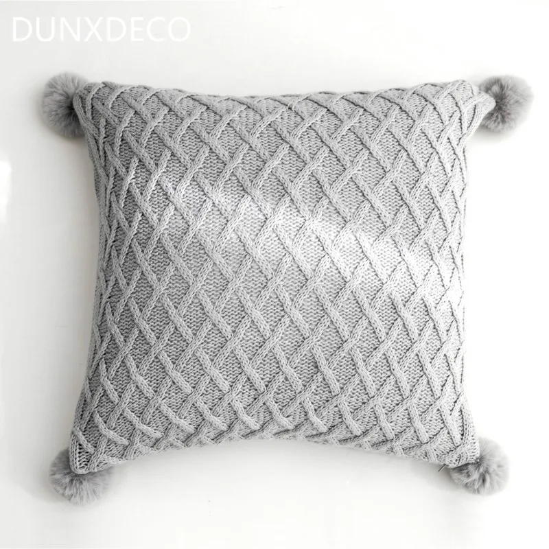 

DUNXDECO Cushion Cover Decorative Pillow Case Nordic Fresh Simple Geometric Knitting Cute Balls Throw Room Bedding Decoration