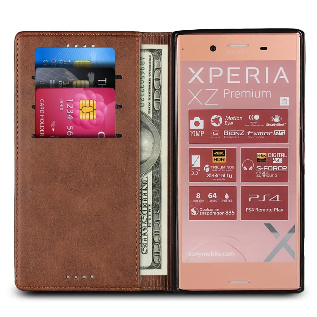 Кожаный чехол для Sony Xperia XZ1 XZ Premium XZ2 откидной с держателем карт магнитной