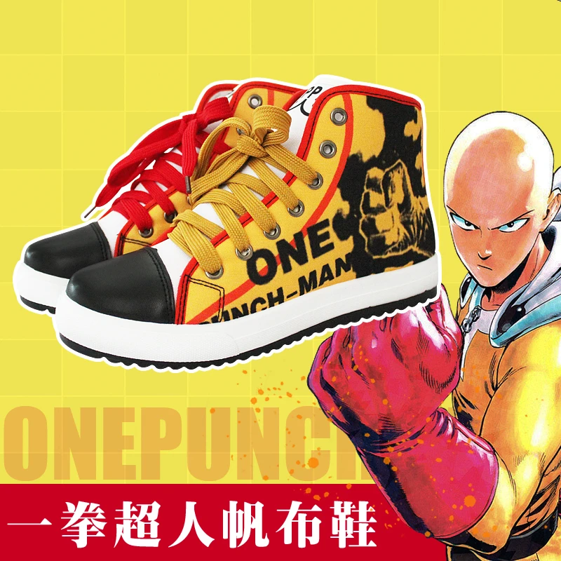 

ONE PUNCH-MAN Saitama Cosplay Yellow Shoes Daily High Top Canvas Shoes Halloween Cosplay Costumes Anime Cosplay Skate Shoes