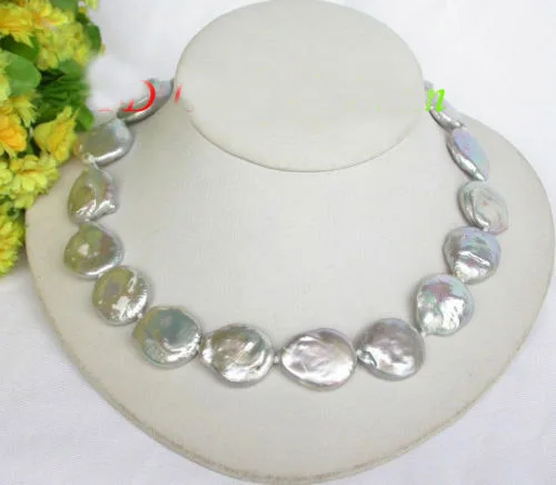 

23mm gray coin fastener FW pearls necklace
