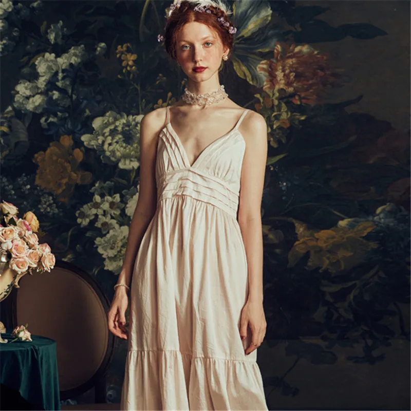 

2019 New Palace Nightdress Female Summer Sexy Sling Pure Cotton Nightgowns Princess Wind Woman Sleepwear Homewear HS3016