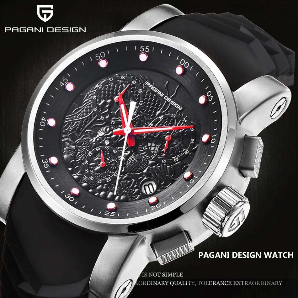 

PAGANI DESIGN New Men‘s Watches Luxury Business Quartz Black Silica Gel Watch Men Military Waterproof Sport Clock zegarek meski