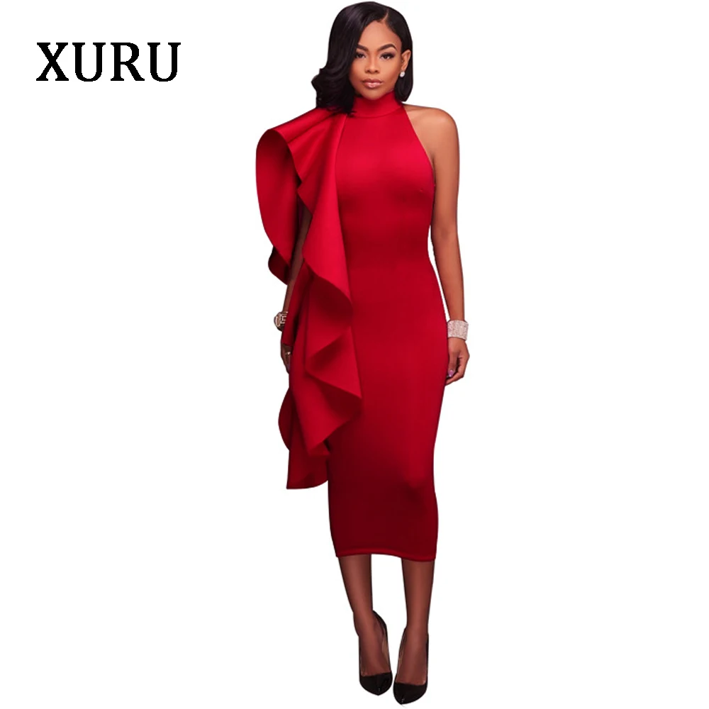 XURU синий черный красный женское платье для вечеринки элегантное платье-карандаш без рукавов женское s до середины икры повседневное облегающее платье