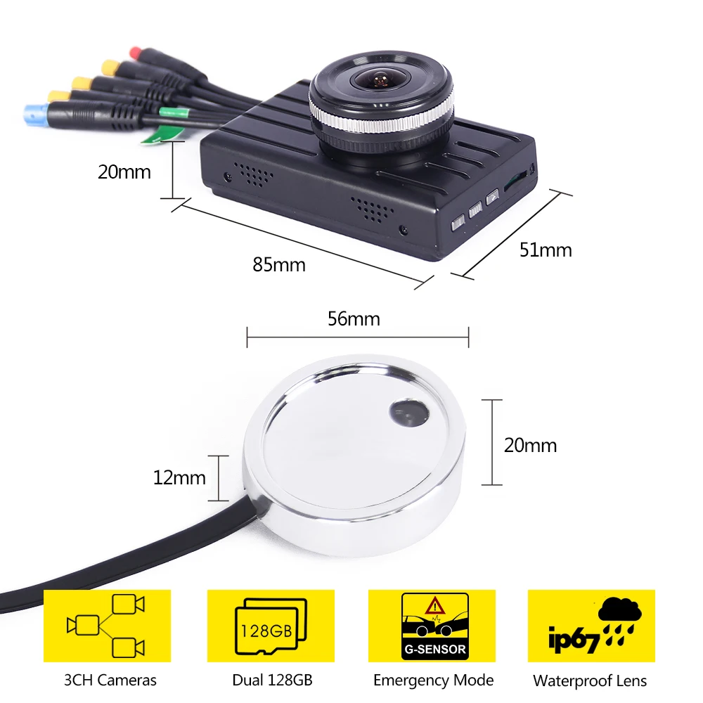 VSYS 3CH автомобиля регистраторы DVR Системы 1080P фронтальная Камера и вид сбоку слепое