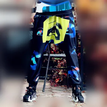 

just.be.never woman pants casual hip hop dance costumes cartoon eye printe waist elastic kpop harajuku harem pants plus size