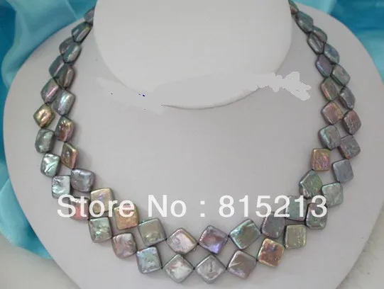

FREE SHIPPING>>>@@ > N238 stunning 2rows 12mm rhombus baroque black freshwater pearls necklace