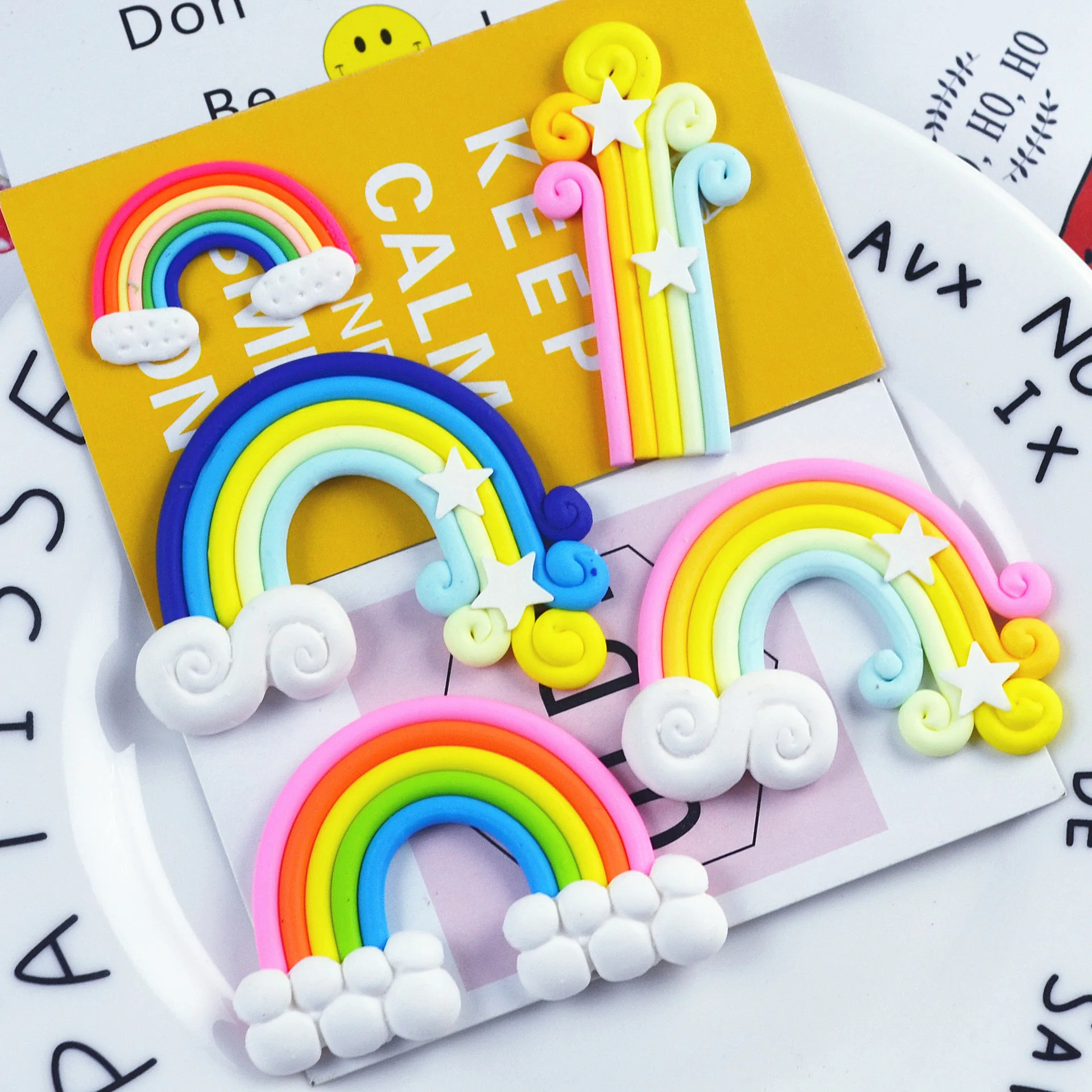 

10pcs/lot 9 colors Kawaii Flatback Clay Rainbow Cabochon Polymer Clay Cabochons Flatback For DIY Phone Decoration