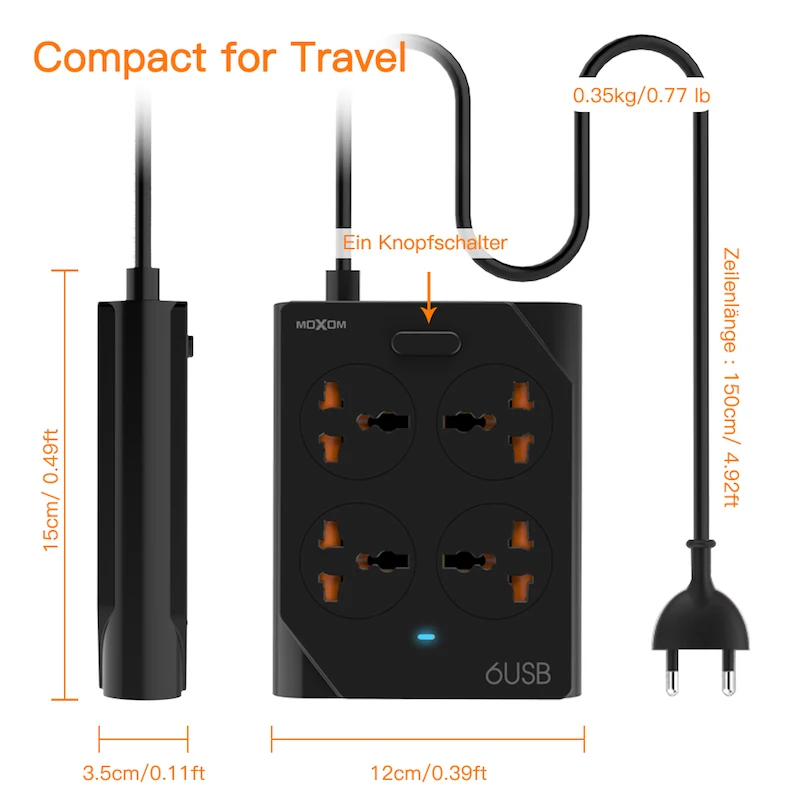 MOXOM умный дом электронный силовой разъем удлинитель 6 USB+ 4 розетки стандартный разъем интерфейс расширение ЕС Великобритания - Тип штекера: KH-63EU B