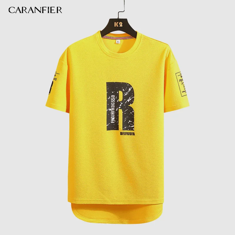 

CARANFIER Men's T-Shirt Short New Letter Pattern Casual Cotton Sports Loose Large Size O-Neck Spring Summer Quick Dry 2019
