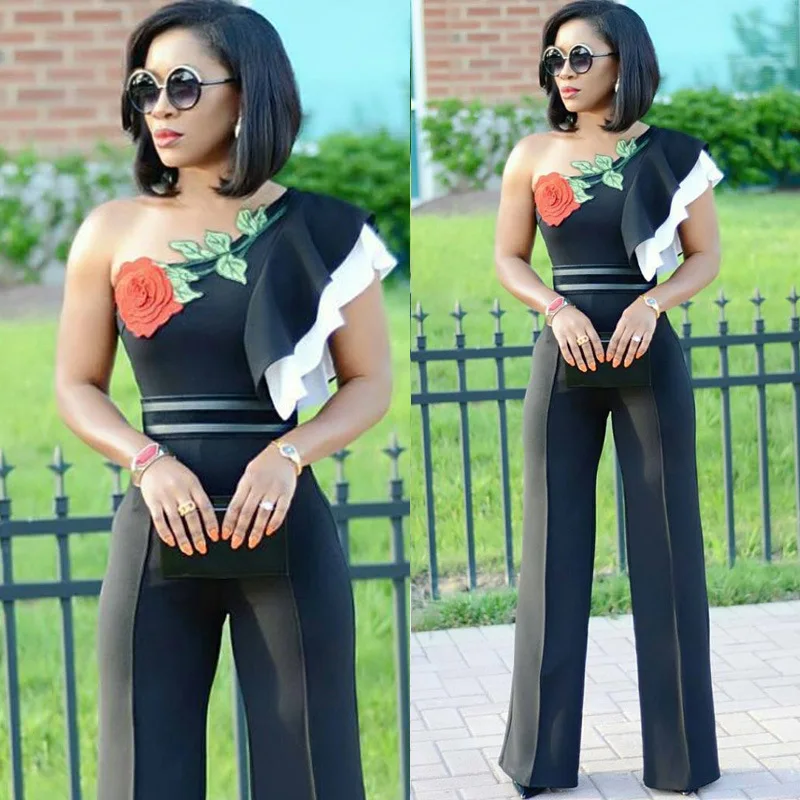 Elegant Jumpsuit 2017 New Women's Straight Tube, Lotus Leaf, Diagonal