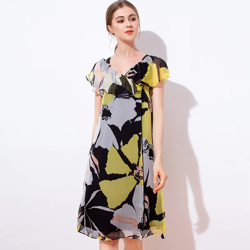 

silk floral dress rockabilly summer dresses plus size sunflower long pin up bohemian beach sexy robe ete 2019 femme Slim fit