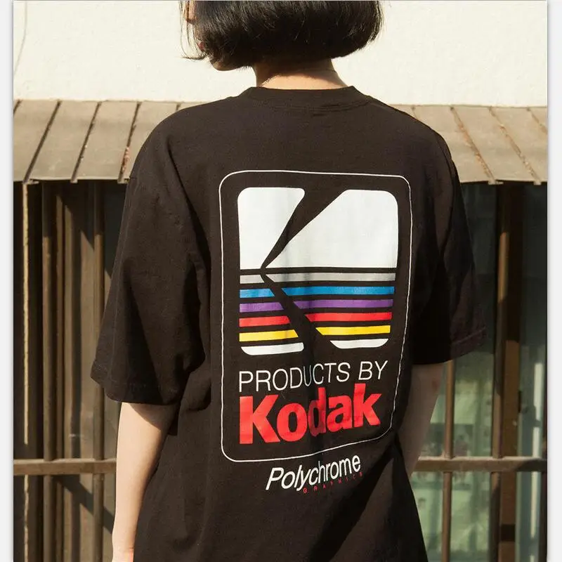 Женская длинная футболка KODAK белая вязаная из чистого хлопка с принтом текста в