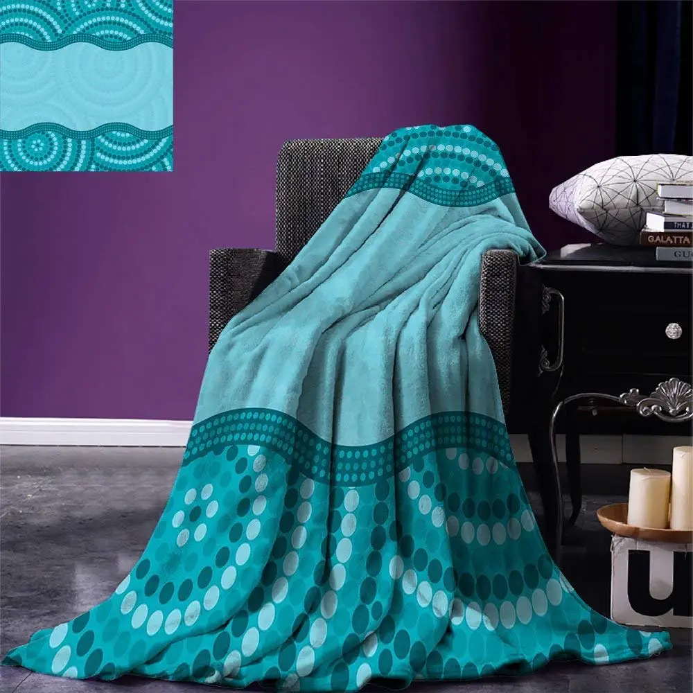 Seafoam Throw Blanket Wavy Dotted Pattern with Australian Aboriginal Design Tribal Kakadu Warm Microfiber | Дом и сад