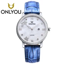 ONLYOU New Women Watches Fashion blue Leather Strap Diamond Quartz Ladies generous Dress Watches Female Casual Rose Gold Watches