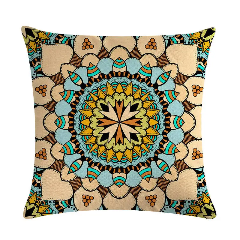 Retro Floral Cushion Cover Mandala Geometry Print Linen Pillow Covers Home Colorful Decor Sofa Couch Bed Decorative Case 45x45cm