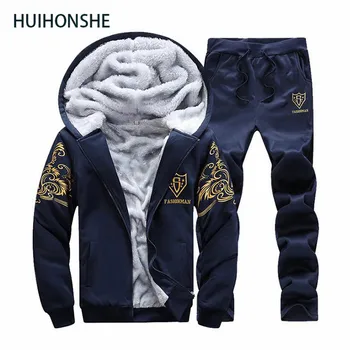 

Winter Hoodie Fleece Warm Men Sweatshirt Tracksuit Casual Sweatshirts Print Men Sporting Suits Male Two Piese Set Plus Size 4XL