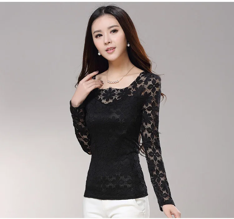 blouses & shirts Plus size S-5XL 2018 New fashion Women's Lace Crochet Blouses Shirts Long Sleeve Sexy Tops Women Lace Blouse camisa feminina long sleeve blouse