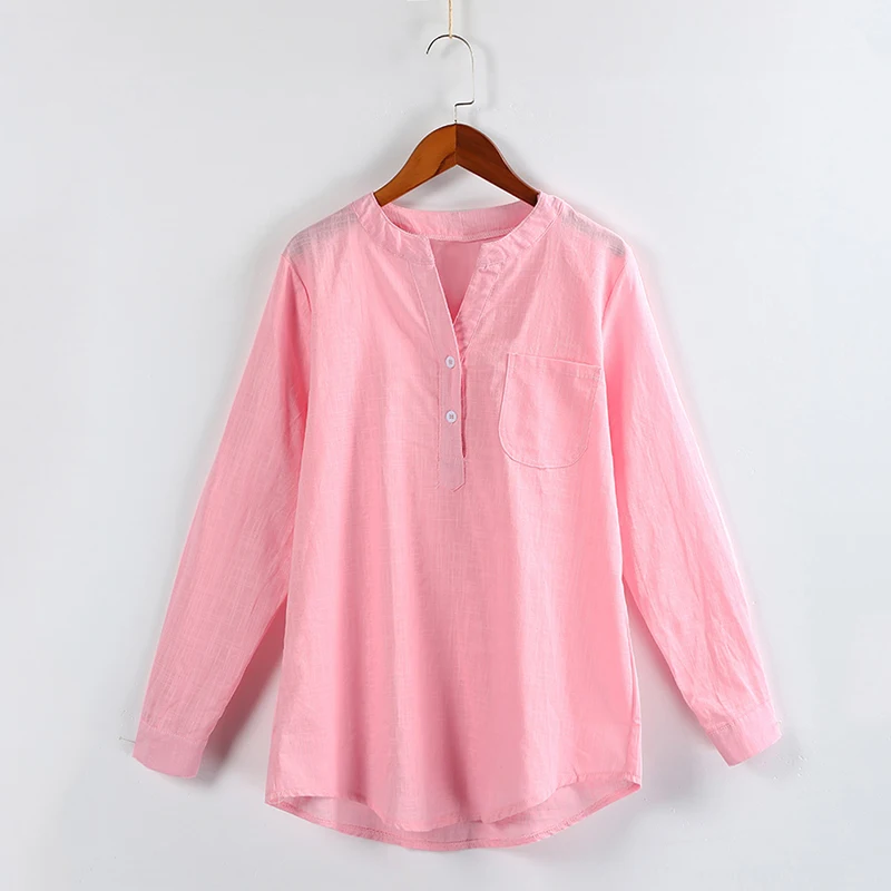 EaseHut Women Cotton Blouse V Neck Long Sleeve Button