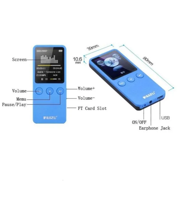 RUIZU X08 музыка MP4 плеер 8 Гб HiFi без потерь Музыкальный плеер Walkman Видео Радио FM имеют Динамик Поддержка микро SD карты памяти x08 плеер