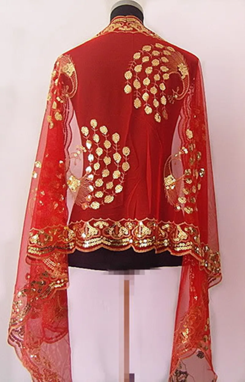 

Gorgeous Dress Accessories Silk Beaded Flower Shawl Wraps Scarf Peacock Shawl Red