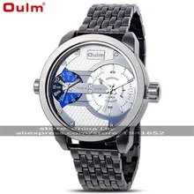 2016 Oulm 3221 Unisex Dual-movement Sports Mechanical Watch with GMT Dual Time Display, Thermometer & Compass