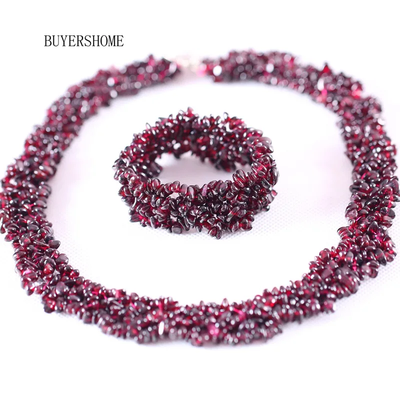 Модные женские ювелирные наборы 4x8 мм бусины из кристаллов натуральный камень красный гранат ожерелье 1" браслет 7" 1 комплект - Окраска металла: Платиновое покрытие