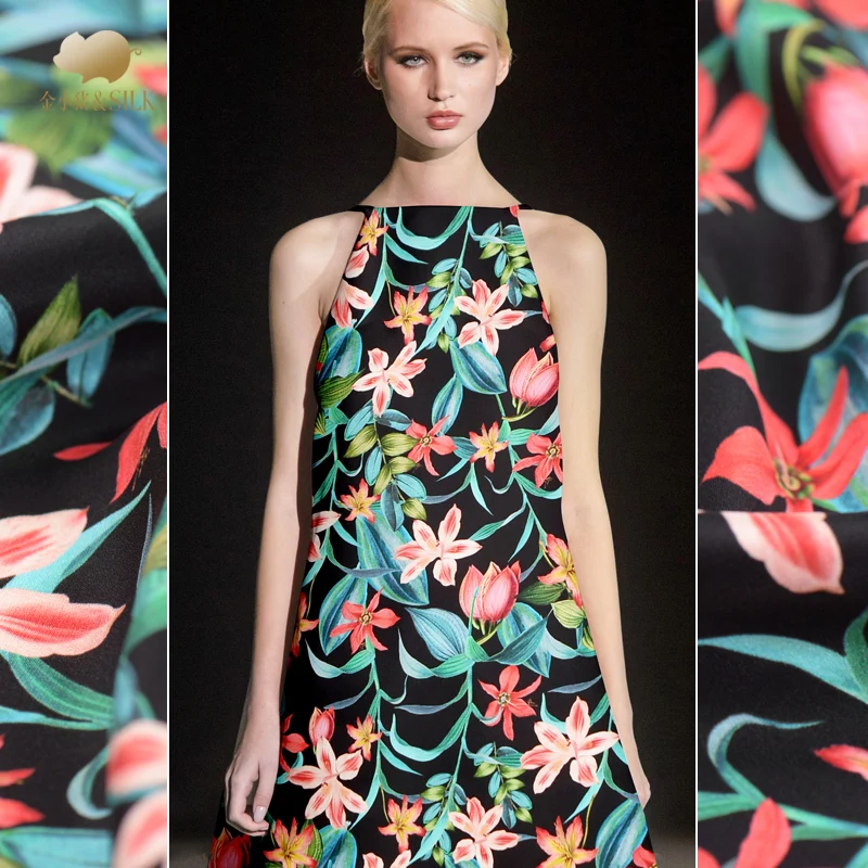 

Digital inkjet heavy crepe silk fabric 30mm matt cheongsam dress silk fabric wholesale silk cloth 114cm