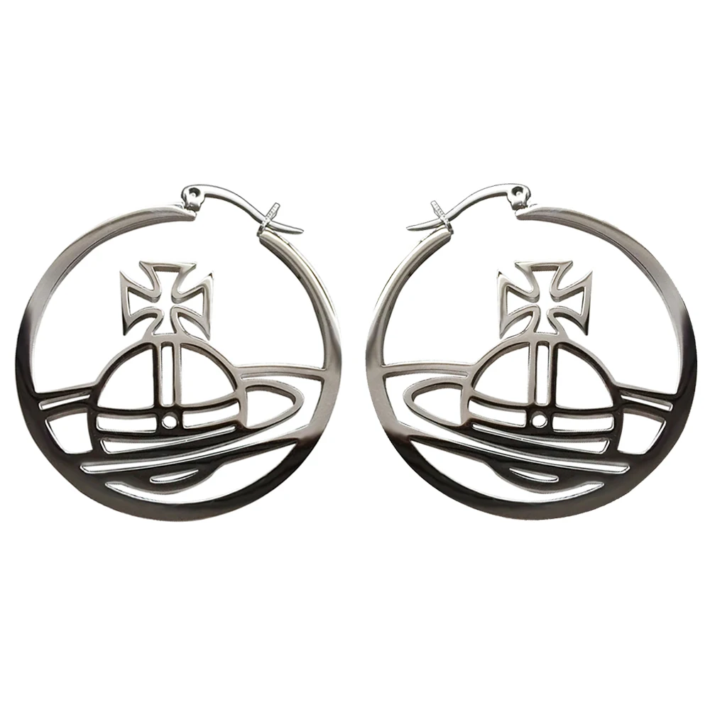 

XIAOJINGLING 1Pair Hypoallergenic Pure Stainless Steel 3.6cm Saturn Orbit Earrings Round Hollow Hoop Earrings Earring Hoops