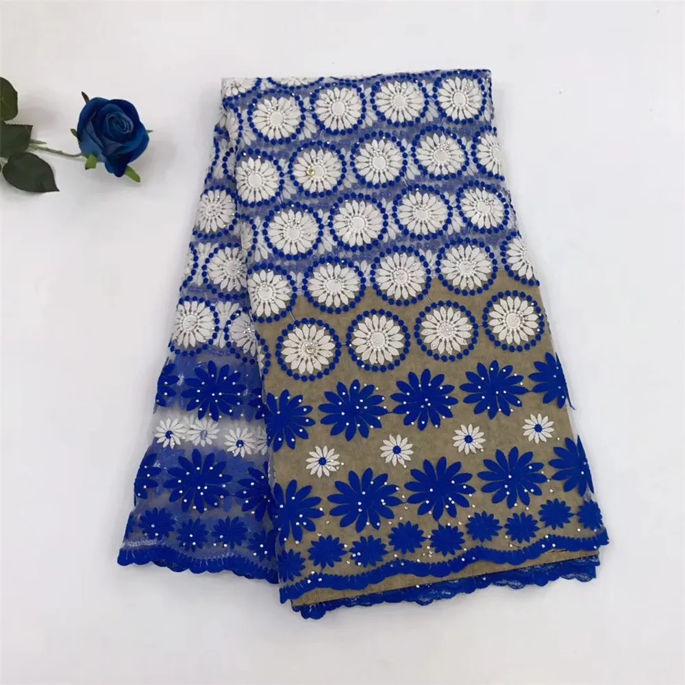 

Most Popular Royal Blue / White Milk Silk 2018 Tulle Lace Fabric For Party Dress X449-3