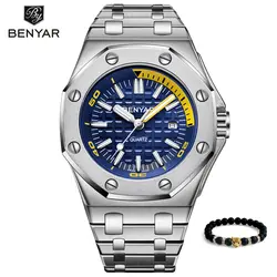 Relojes 2019 BENYAR часы для мужчин Спорт кварцевые для мужчин s часы лучший бренд класса люкс сталь Часы для мужские водонепроницаемые часы Relogio