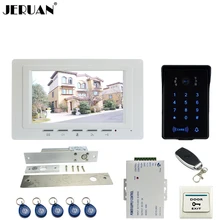 JERUAN blanco de lujo 7 ”Táctil de Vídeo de Intercomunicación Teléfono Video de La Puerta Sistema de control de Acceso RFID A Prueba de agua Cámara de La llave + control Remoto desbloqueado