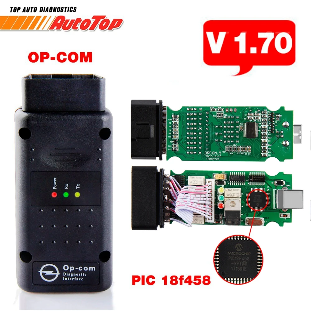 2018 OP COM V1.70 OBD2 OBD 2 Autoscanner with PIC18F458 OP-COM for Opel OPCOM for Opel Car Diagnostic Tool V1.7 Free Software op com car vehicle diagnostic tool black