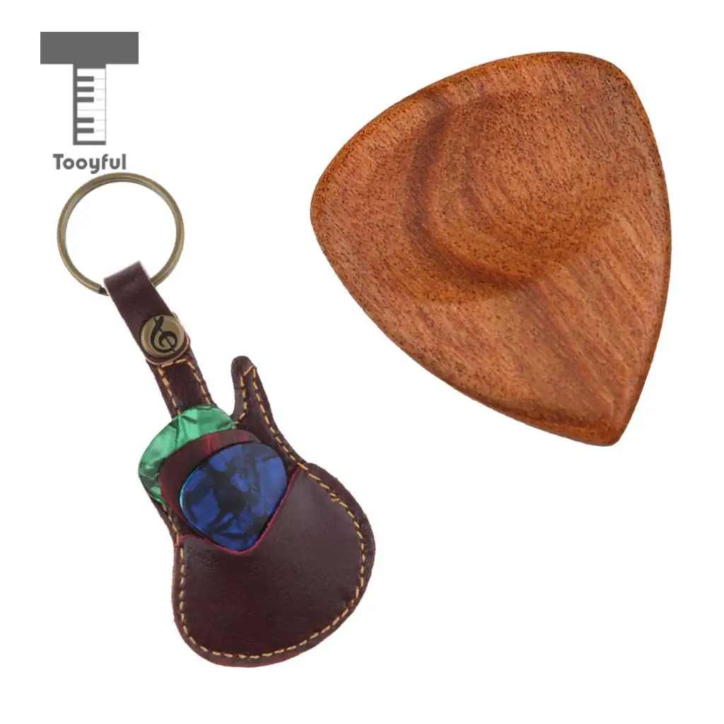 Smooth Wooden Guitar Pick Plectrums Heart Shape + Storage Case Bag for Acoustic Electric Guitar