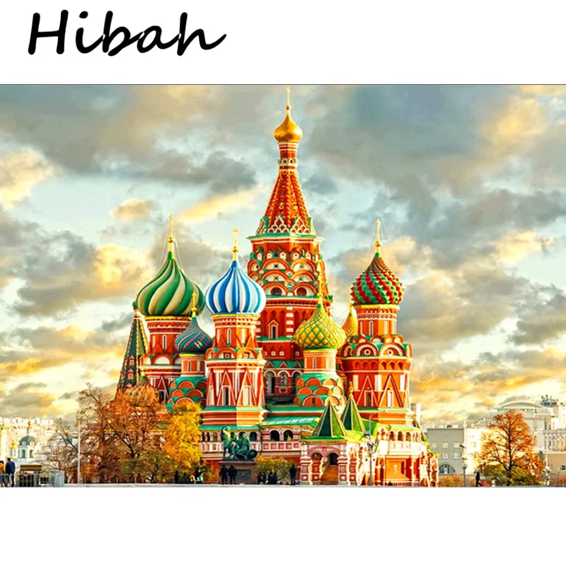 

5d diy Diamond Embroidered Landscape Castle Home Decor Diamond Cross Embroidery Round Mosaic Painting Decoration