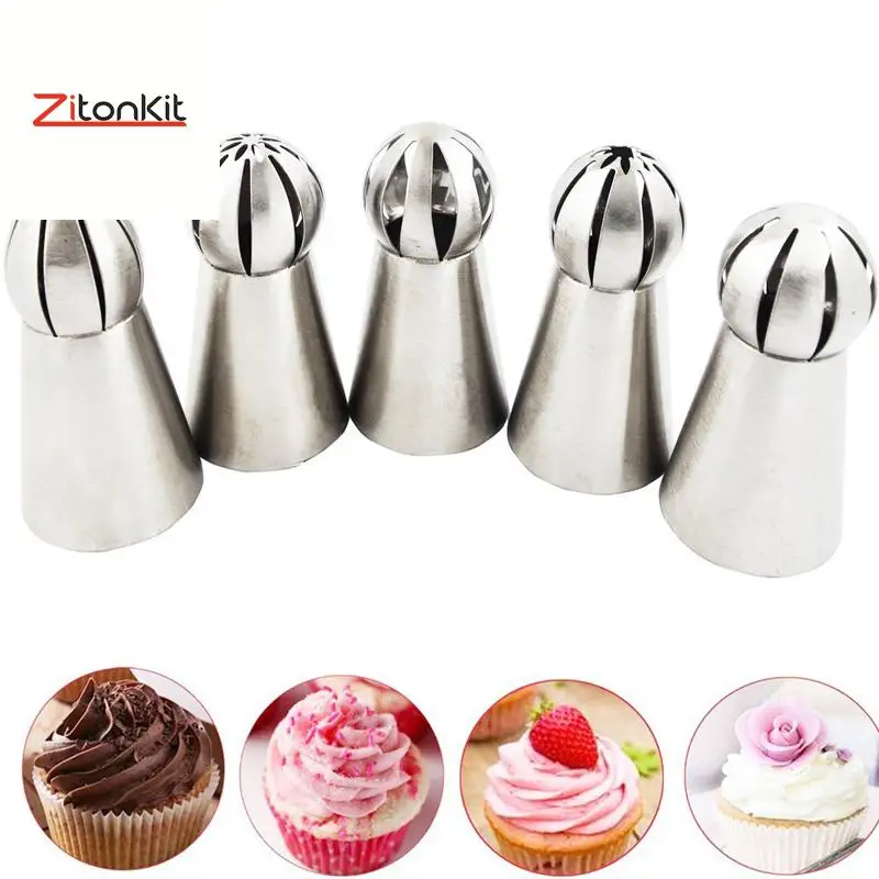 

5PCS Sphere Ball Icing Piping Nozzles Stainless Steel Cupcake Baking Pastry Tools Bobby Skirt Cake Decorating tool Tulip Ruffle