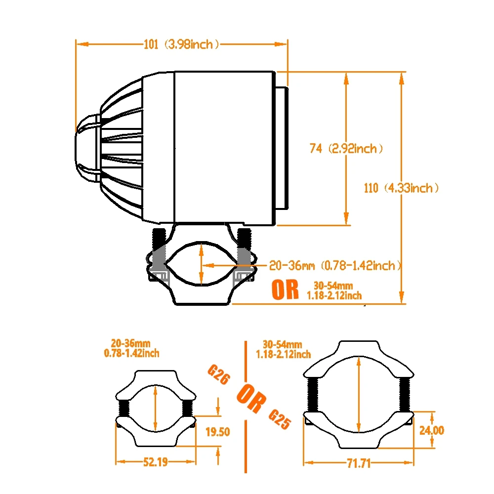 BOSMAA M211/M211S 20 Вт 3500LM мотоцикл турбо Светодиодный прожектор супер яркий противотуманный фара дальнего света высокая/низкая/Стробоскоп