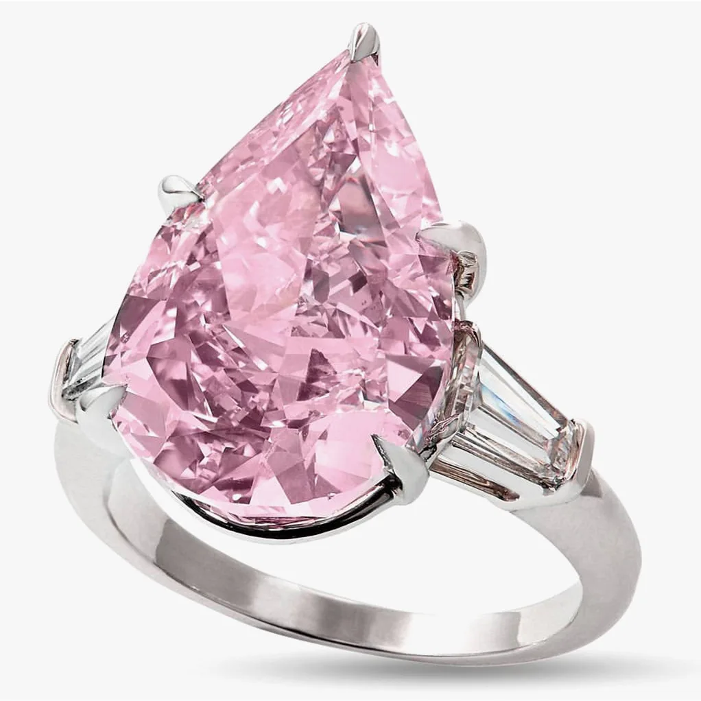 

Charm Pink Pear Shaped Zircon Wedding Rings for Women Fashion Water Drop Crystal Engagement Rings Banquet Party Jewelry Bague